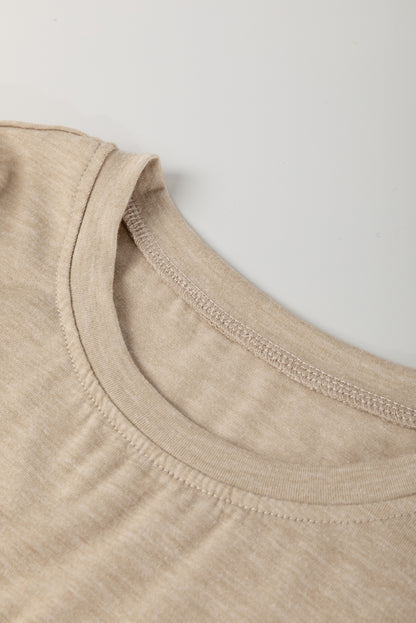 Parchment Ruched Puff Sleeve Round Neck Tee