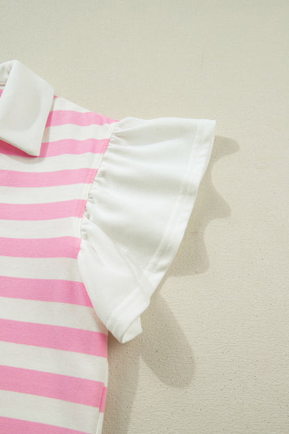 Striped Flutter Sleeve Collared Blouse – Casual Everyday Boutique Top