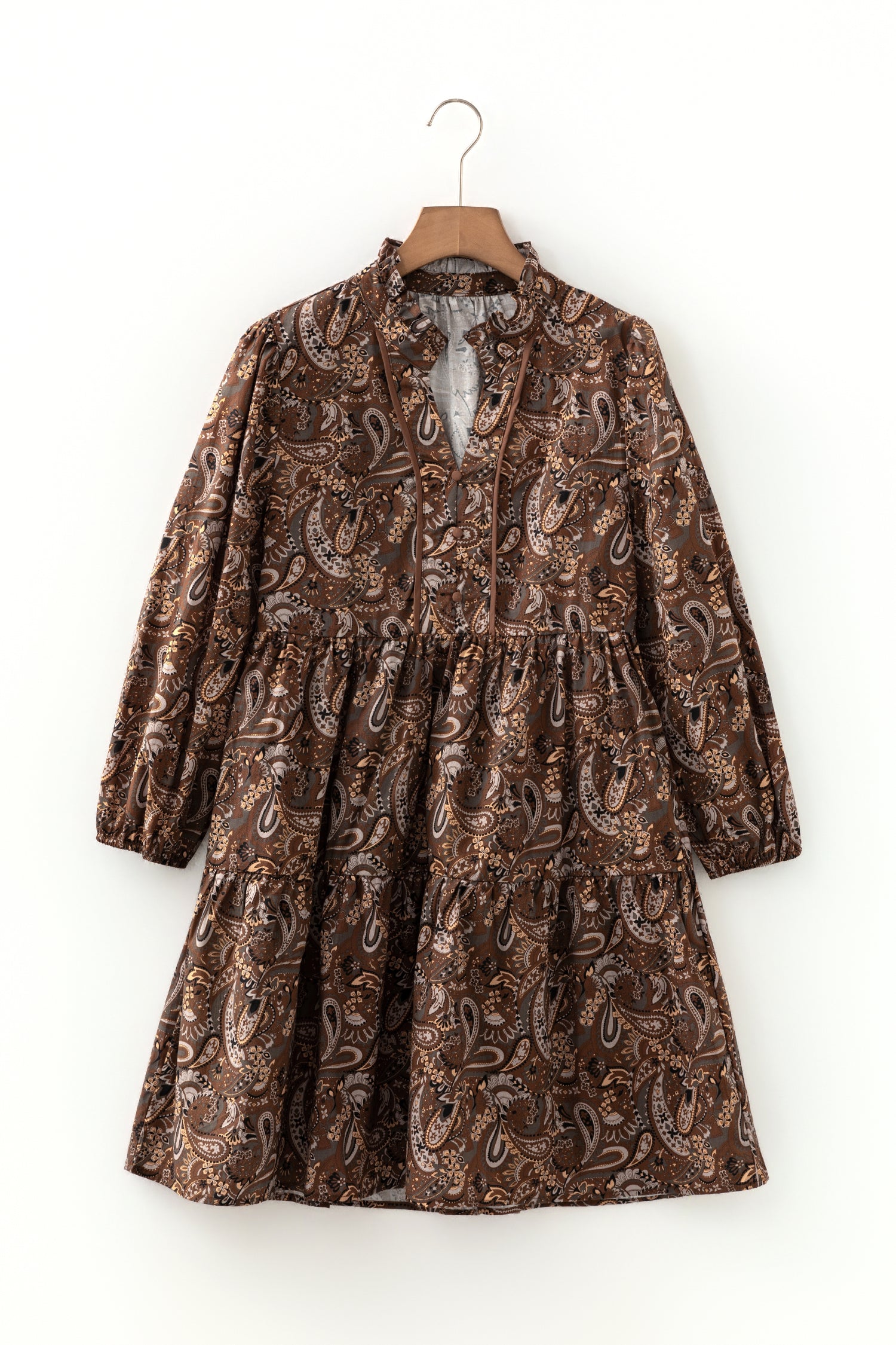 Mocha Paisley Babydoll Mini Dress