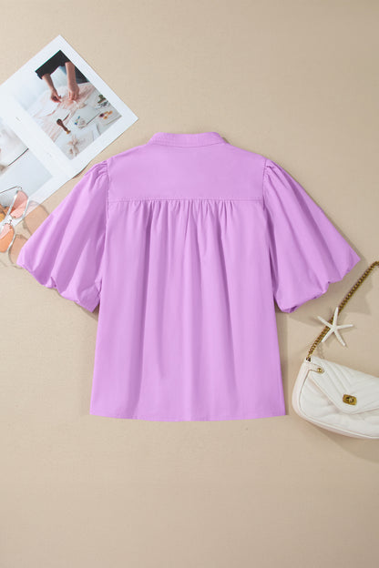Puff Sleeve V-Neck Blouse – Feminine Everyday Boutique Top