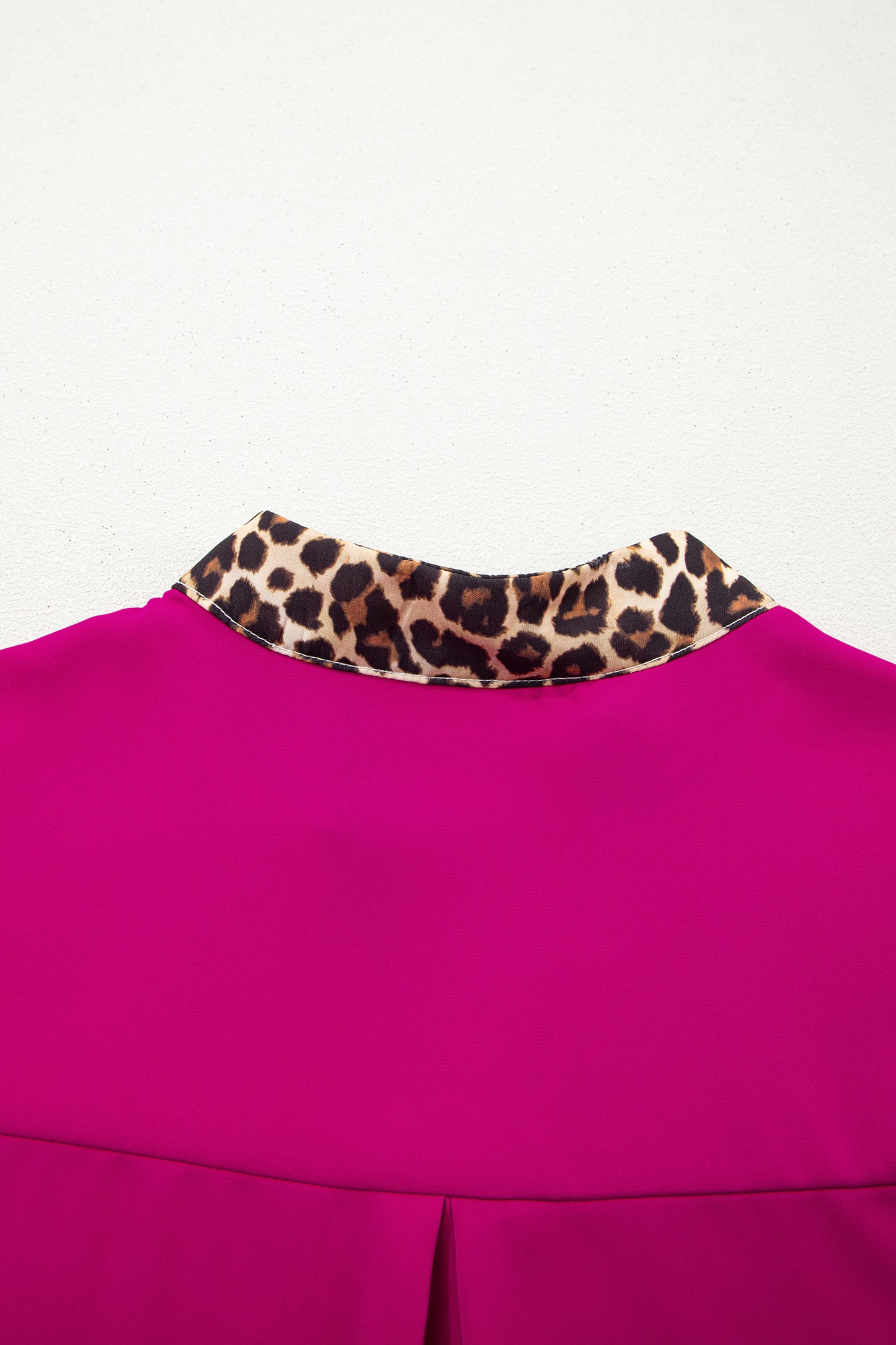 Leopard Trim Notch Neck Blouse – Lightweight Casual Contrast Top