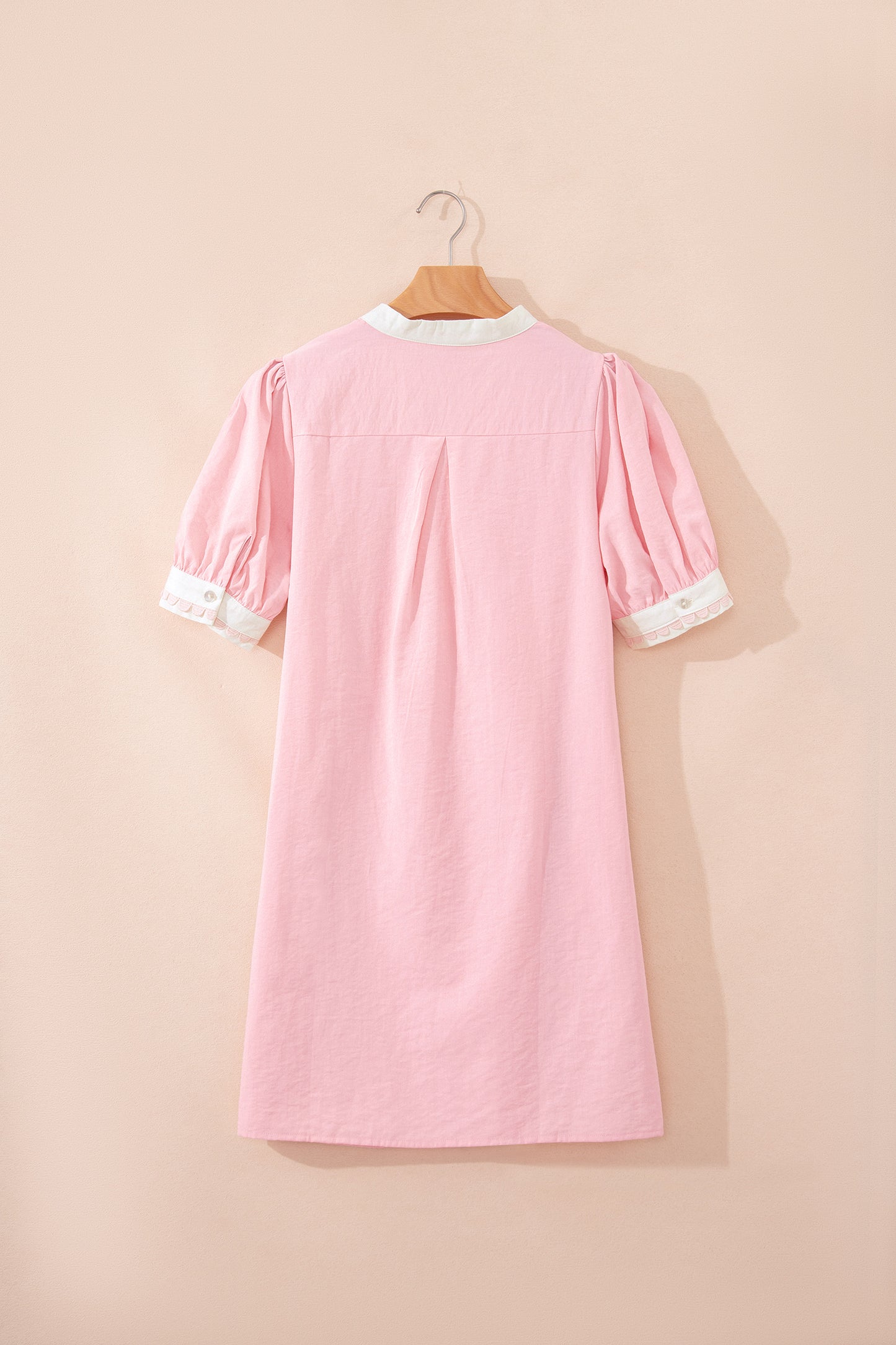 Puff Sleeve Mini Dress with Color block Scallop Trim
