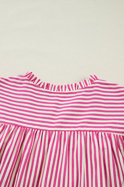 Pink Striped Ruffle Sleeve Sleeveless Blouse – Lightweight Everyday Top