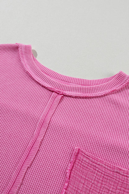 Bright Pink Mineral Wash Oversized Textured Bracelet Sleeve Top