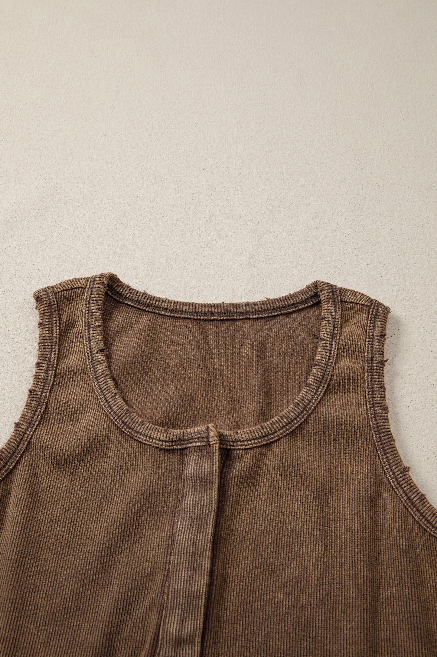 Mocha Vintage Distressed Ribbed Mineral Wash Tank Top