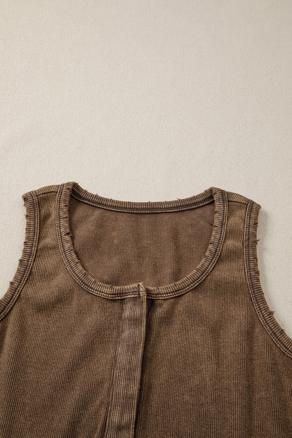 Mocha Vintage Distressed Ribbed Mineral Wash Tank Top