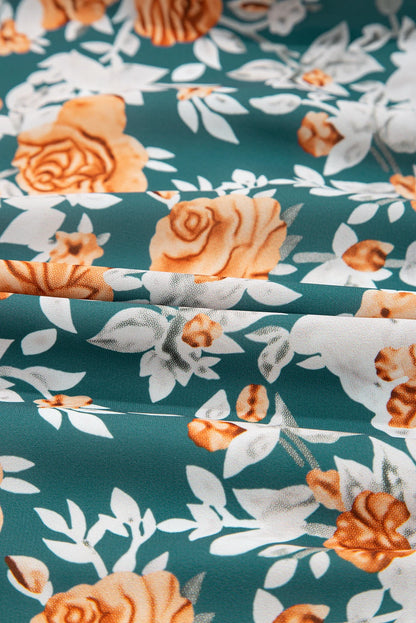 Green Floral Print Relaxed Fit Tiered Everyday Dress