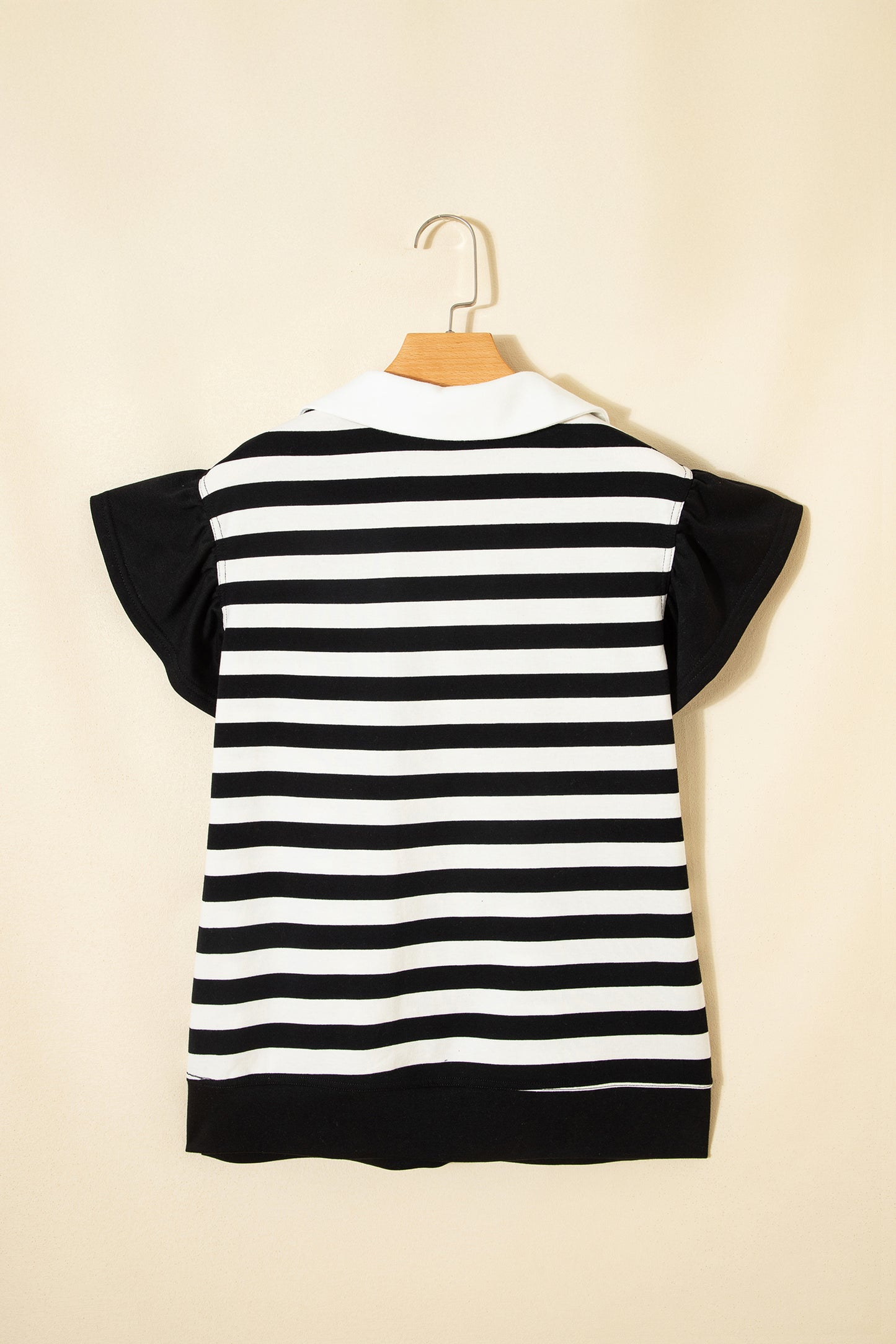 Striped Flutter Sleeve Collared Blouse – Casual Everyday Boutique Top