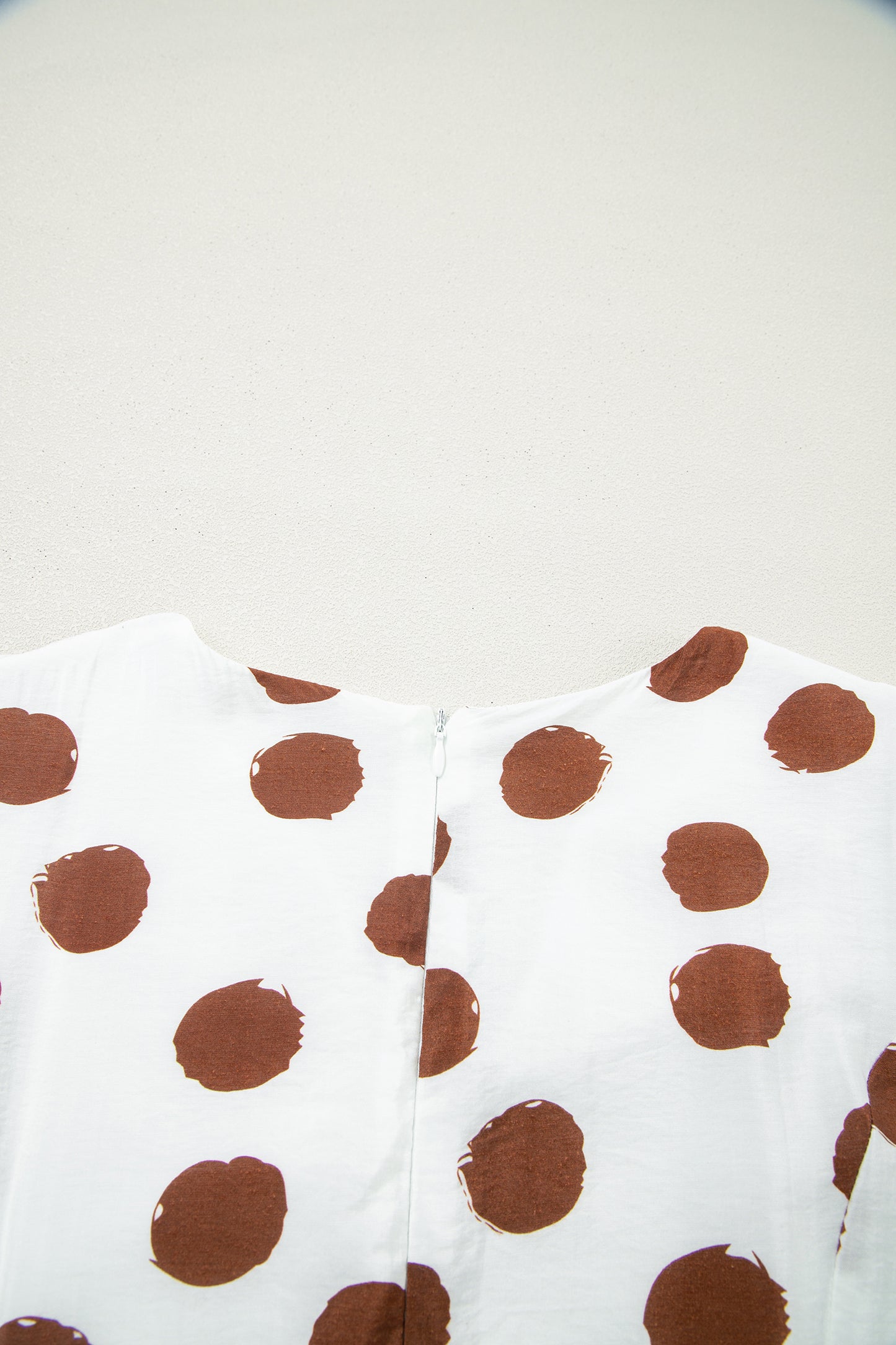White Brown Polka Dot V-Neck Tie Waist Midi Dress