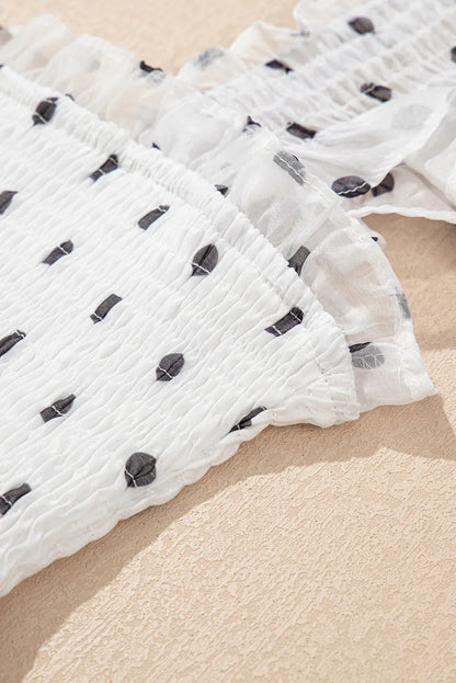 White Polka Dot Smocked Ruffle Strap Maxi Dress