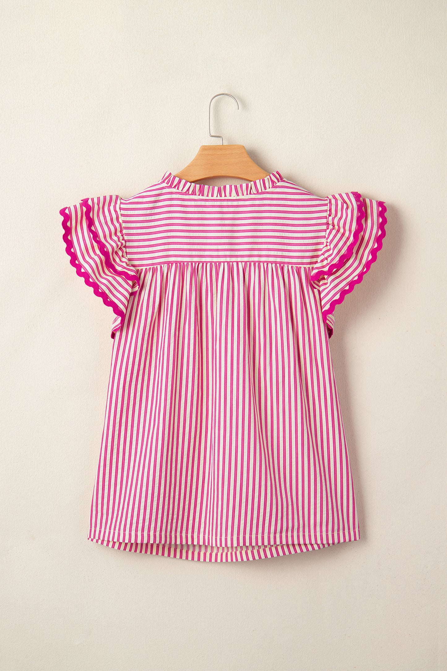 Pink Striped Ruffle Sleeve Sleeveless Blouse – Lightweight Everyday Top