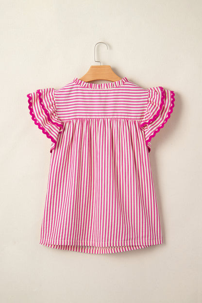 Pink Striped Ruffle Sleeve Sleeveless Blouse – Lightweight Everyday Top