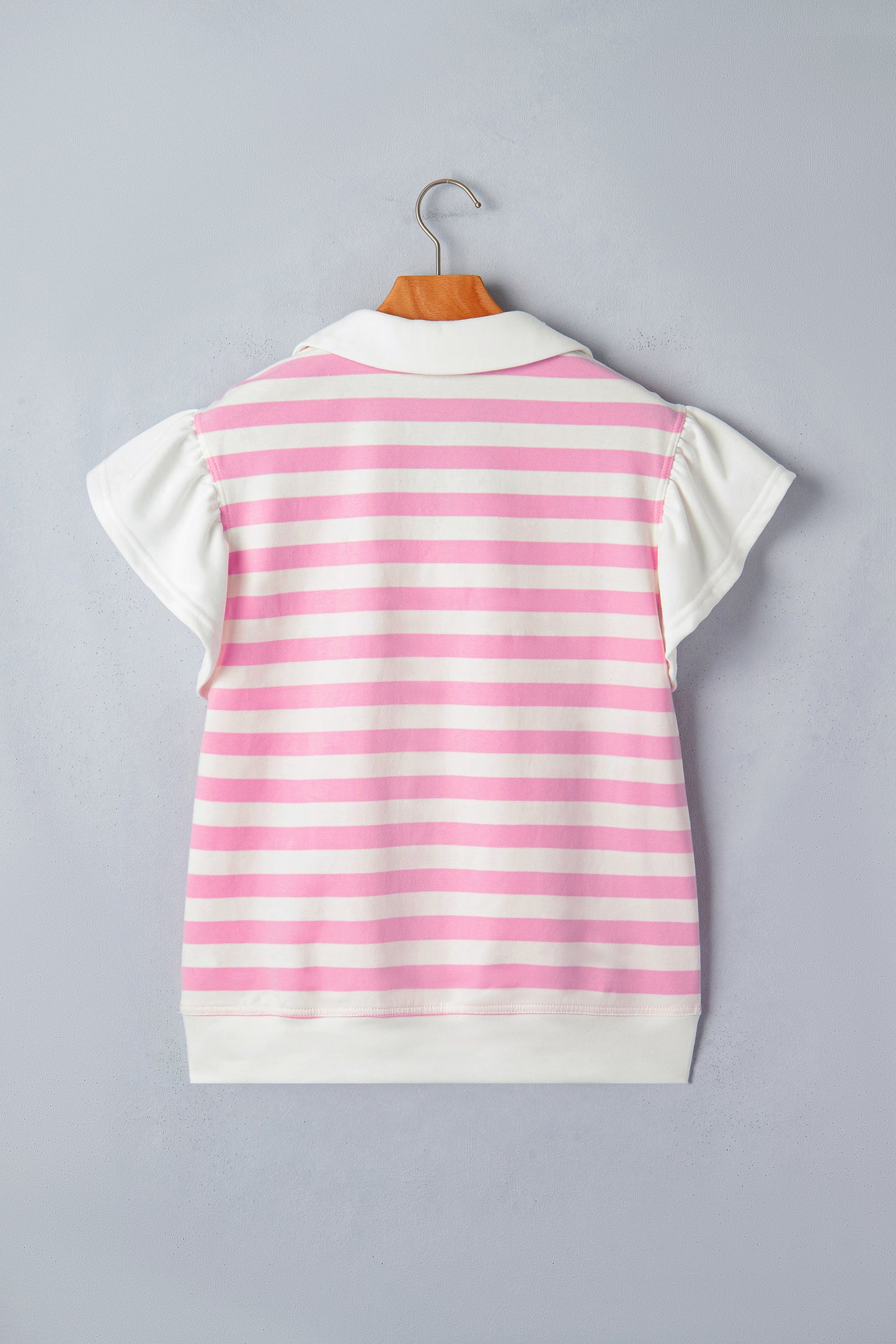 Striped Flutter Sleeve Collared Blouse – Casual Everyday Boutique Top