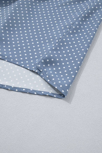 Polka Dot Button Front Blouse – Short Sleeve Collared Top