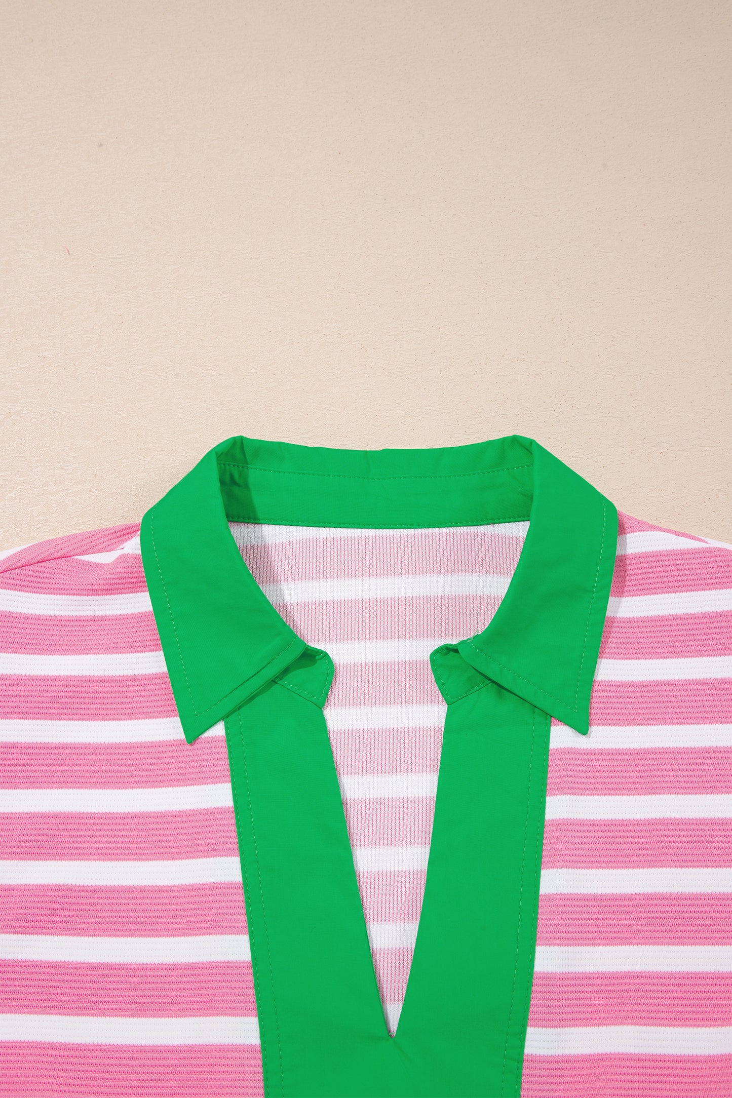 Pink Stripe Striped Contrast Collar Puff Sleeve Blouse