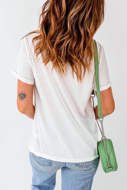 Shamrock & Bow Grid Tee – White St. Patrick’s Day Graphic Top