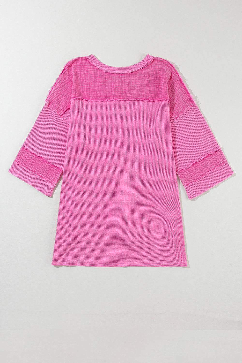 Bright Pink Mineral Wash Oversized Textured Bracelet Sleeve Top