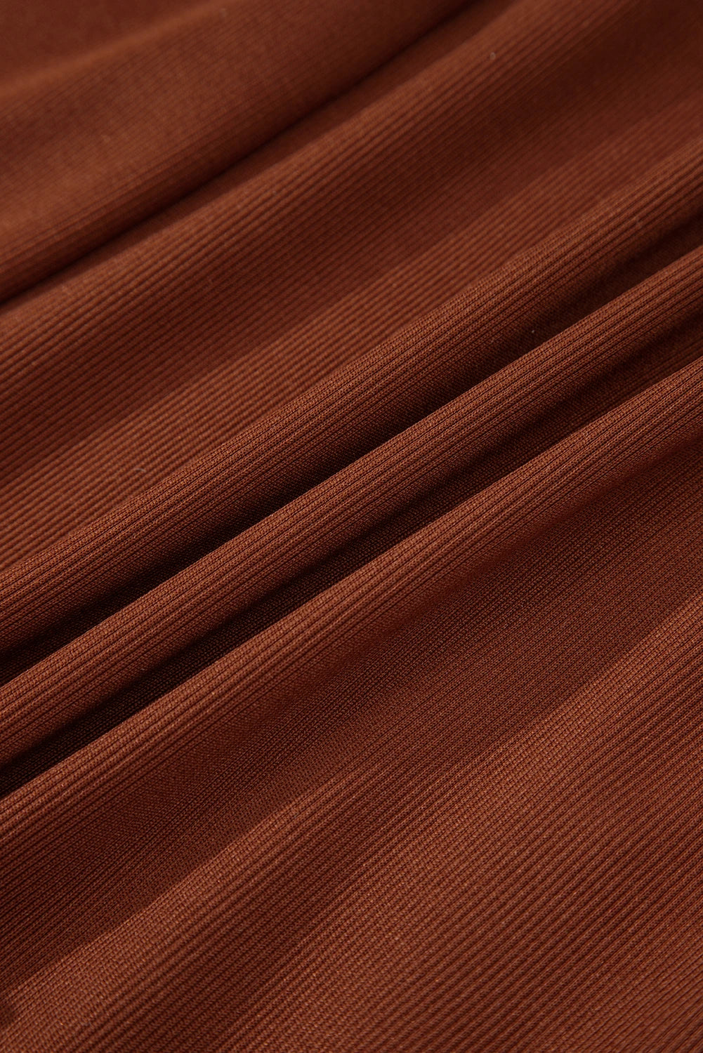 Soft Rust Ribbed Frilled Trim High‑Waist Long Sleeve Mini Dress