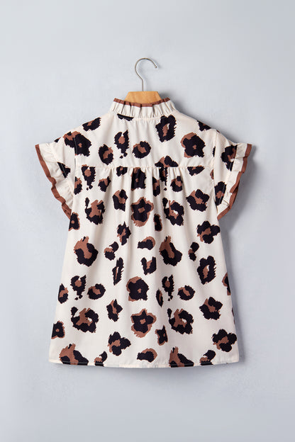 Cream Leopard Print Ruffle Cap Sleeve Blouse – Boutique Animal Print Top