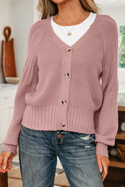 Ribbed Button Knit Cardigan