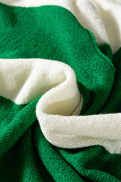 Red Stripe Cozy Color Block Bubble Sleeve Sweater