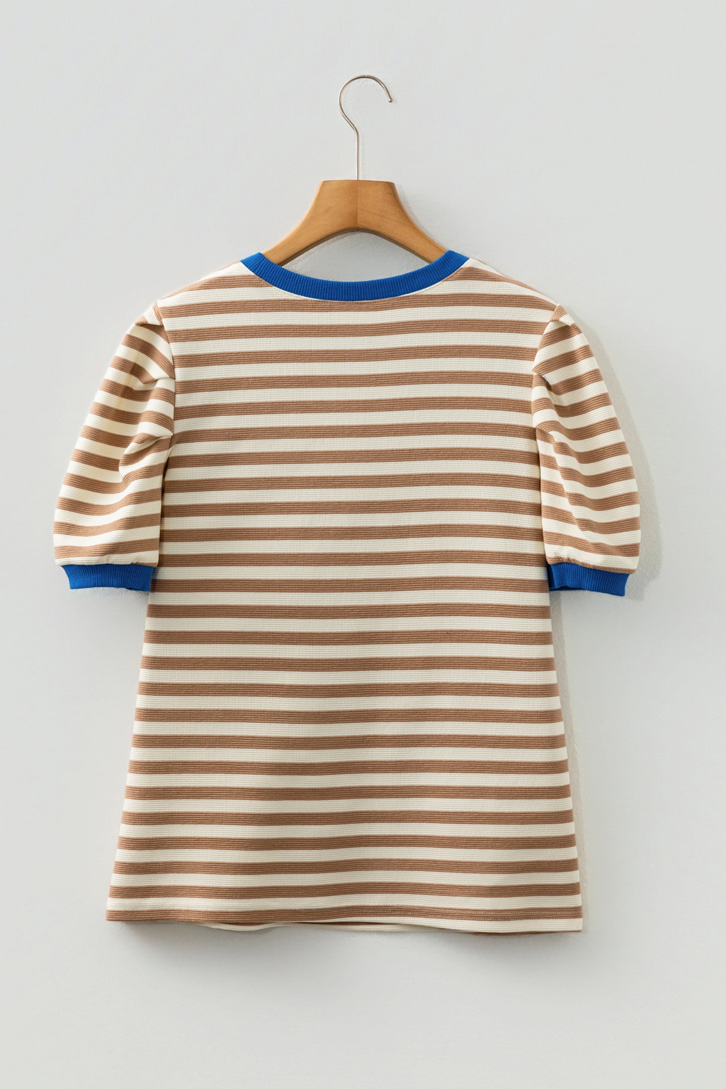 Striped Puff Sleeve Blouse – Casual Contrast Trim Everyday Top