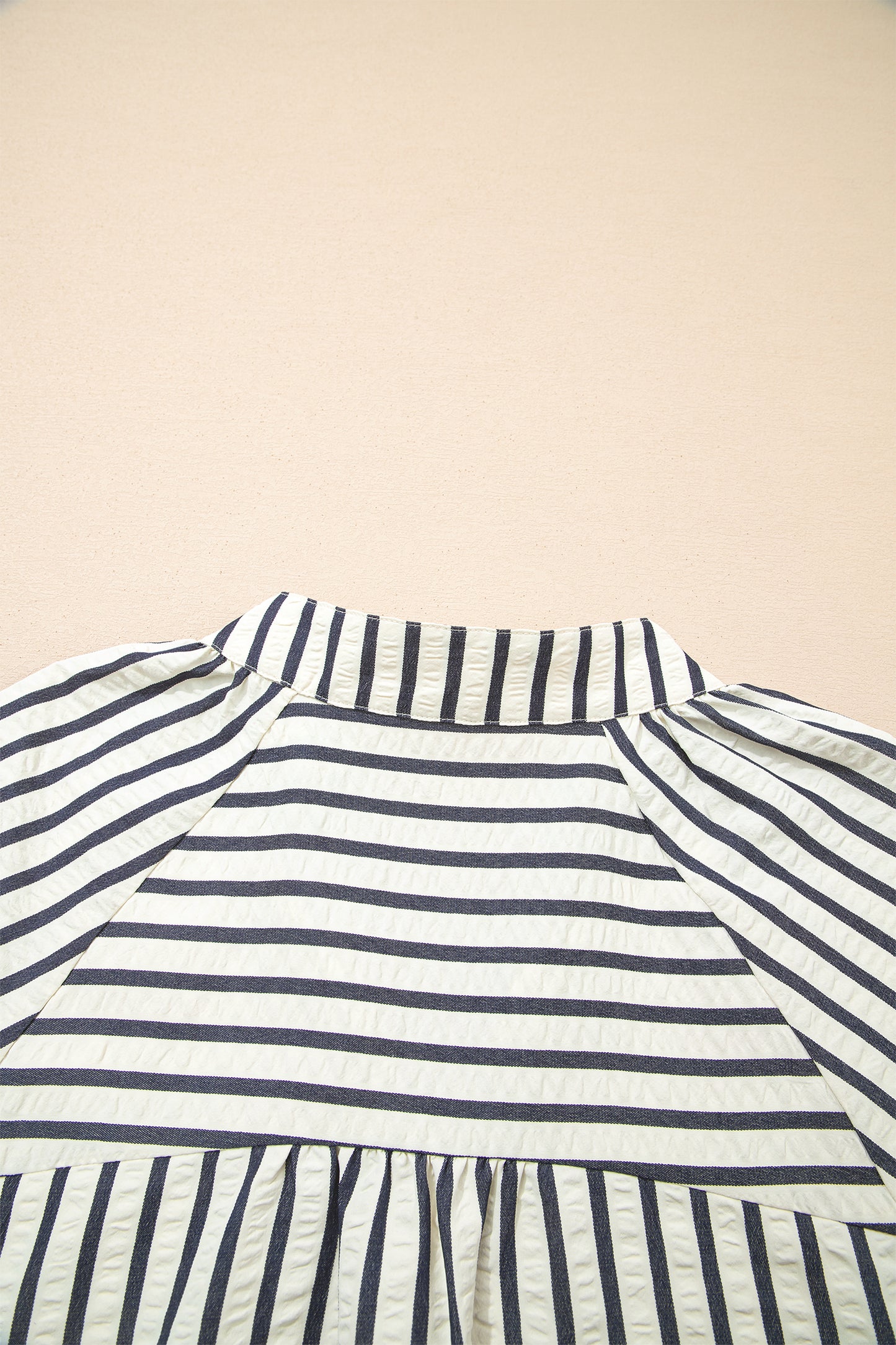 White Navy Striped Floral Embroidered Blouse – Puff Sleeve Everyday Boutique Top