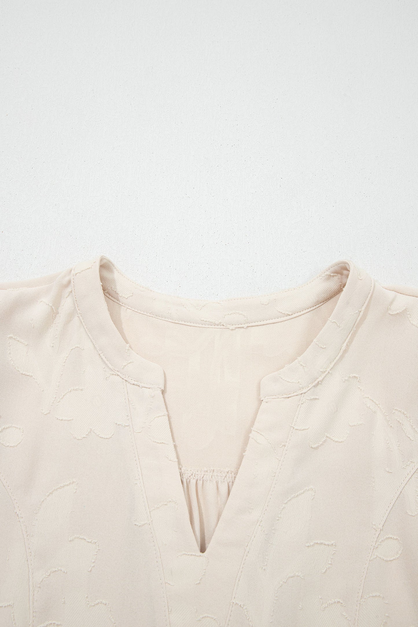 Cream Textured Tiered Mini Dress – Split Neck Long Sleeve Dress