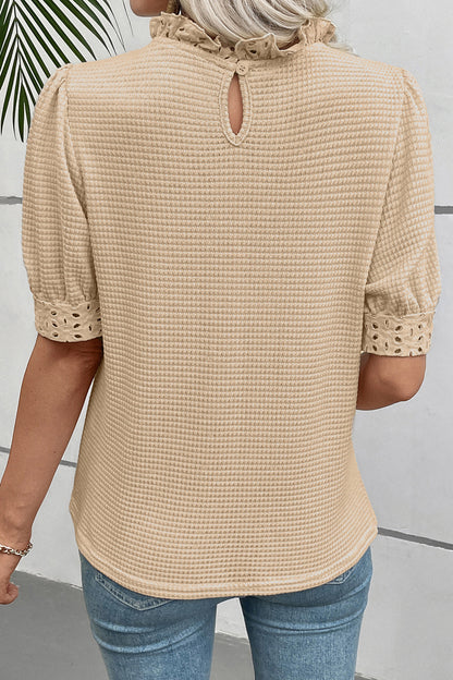 Parchment Eyelet Patchwork Ruffle Blouse
