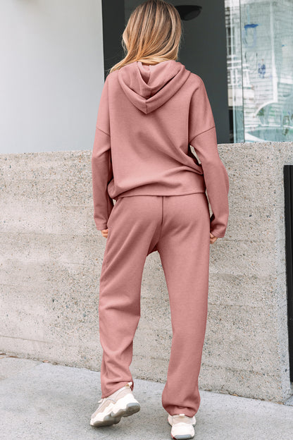 Drawstring Hoodie & High Waist Jogger Lounge Set