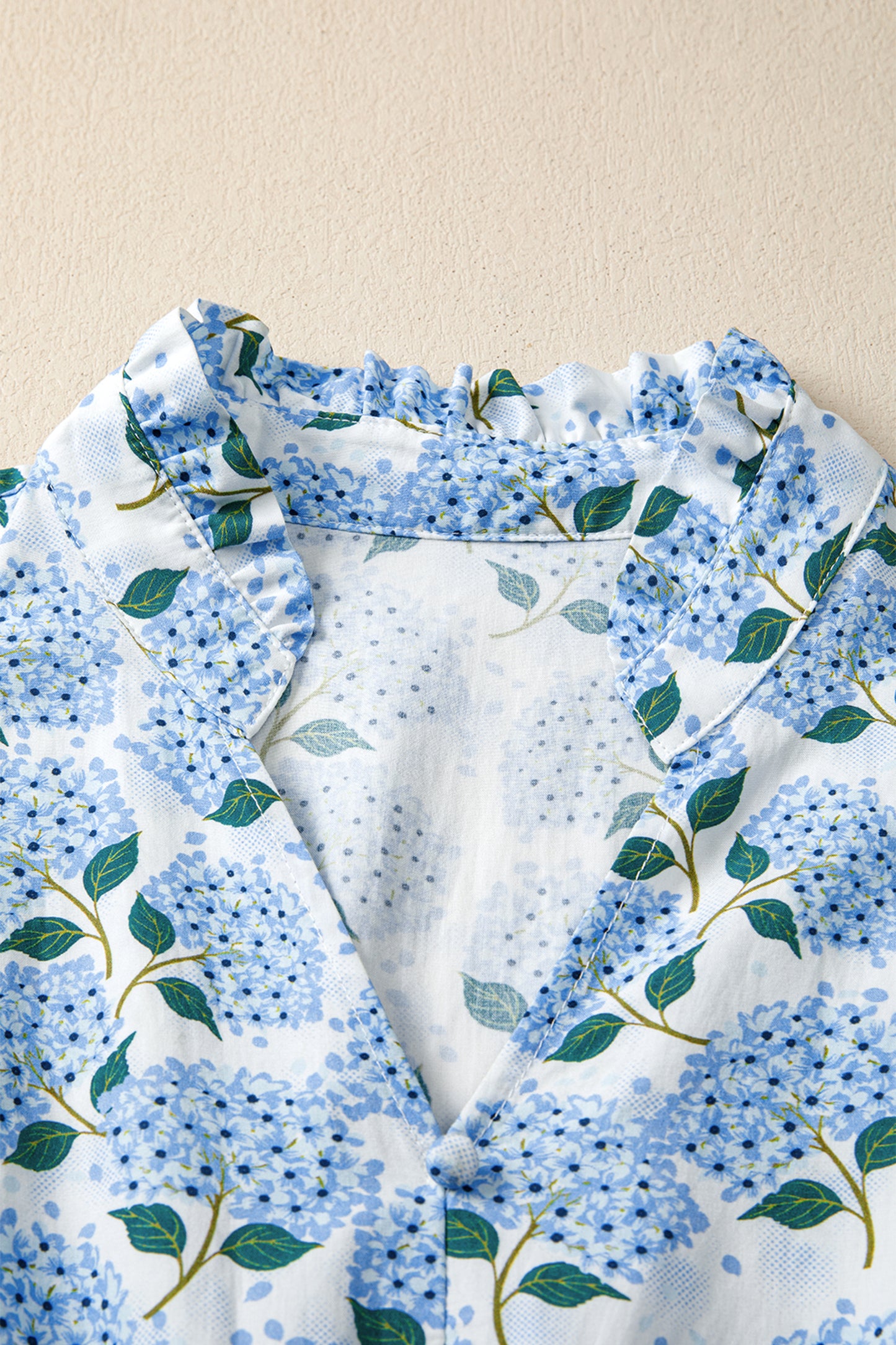 Sky Blue Floral Ruffle Sleeve Smocked Waist Midi Dress