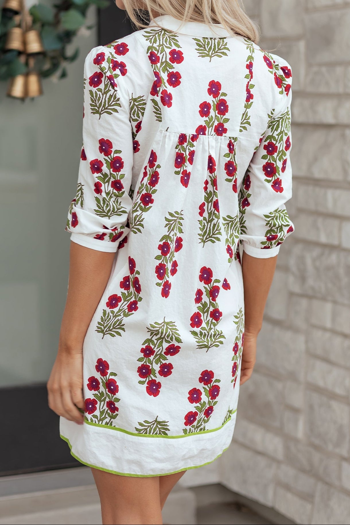 White Floral Frilled V-Neck Mini Dress