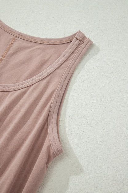 Dusty Taupe Sleeveless Elastic Waist Mini Dress – Casual Pocket Dress