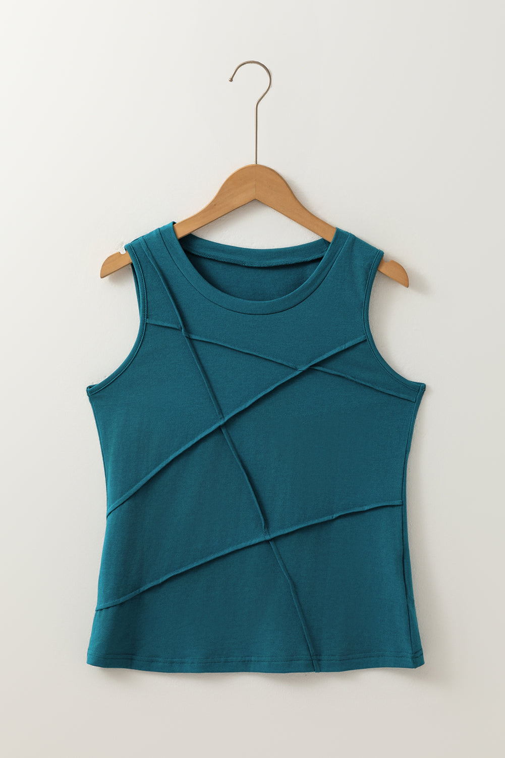 Blue Sapphire Stitch Detail Round Neck Tank Top