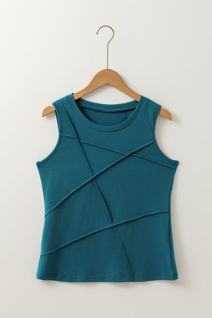Blue Sapphire Stitch Detail Round Neck Tank Top