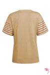 Striped Sleeve Color block Tee – Casual Chest Panel Short Sleeve Everyday Top
