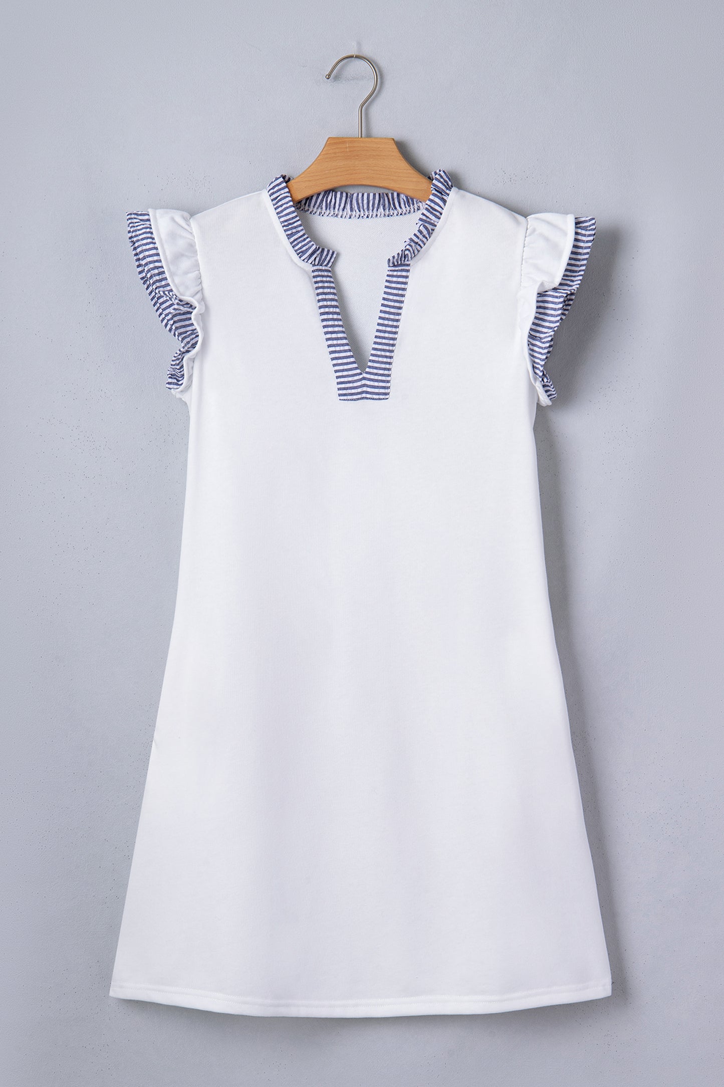 White Contrast Trim Flutter Sleeve Mini Dress – Casual Everyday Shift Dress