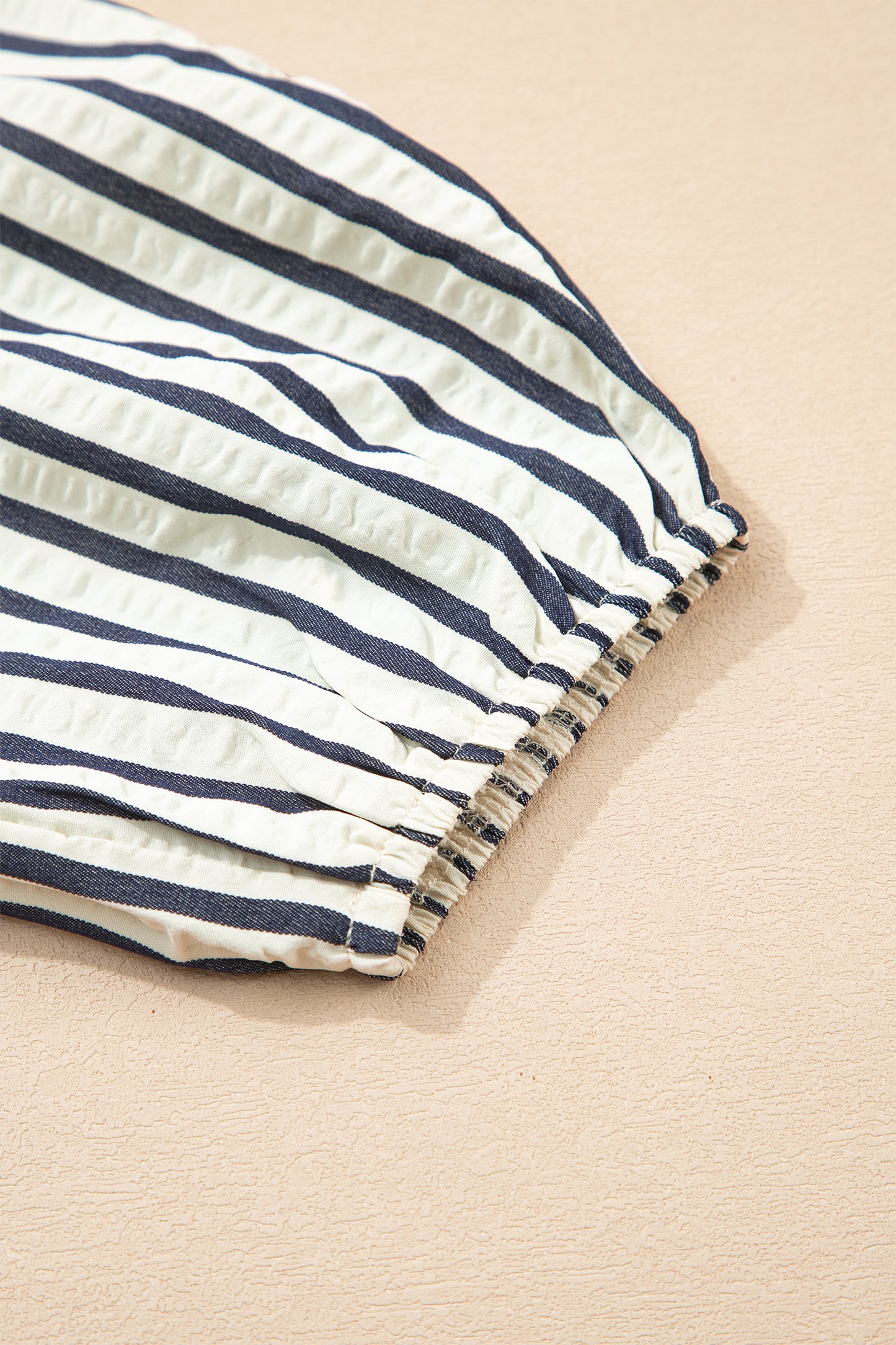 White Navy Striped Floral Embroidered Blouse – Puff Sleeve Everyday Boutique Top