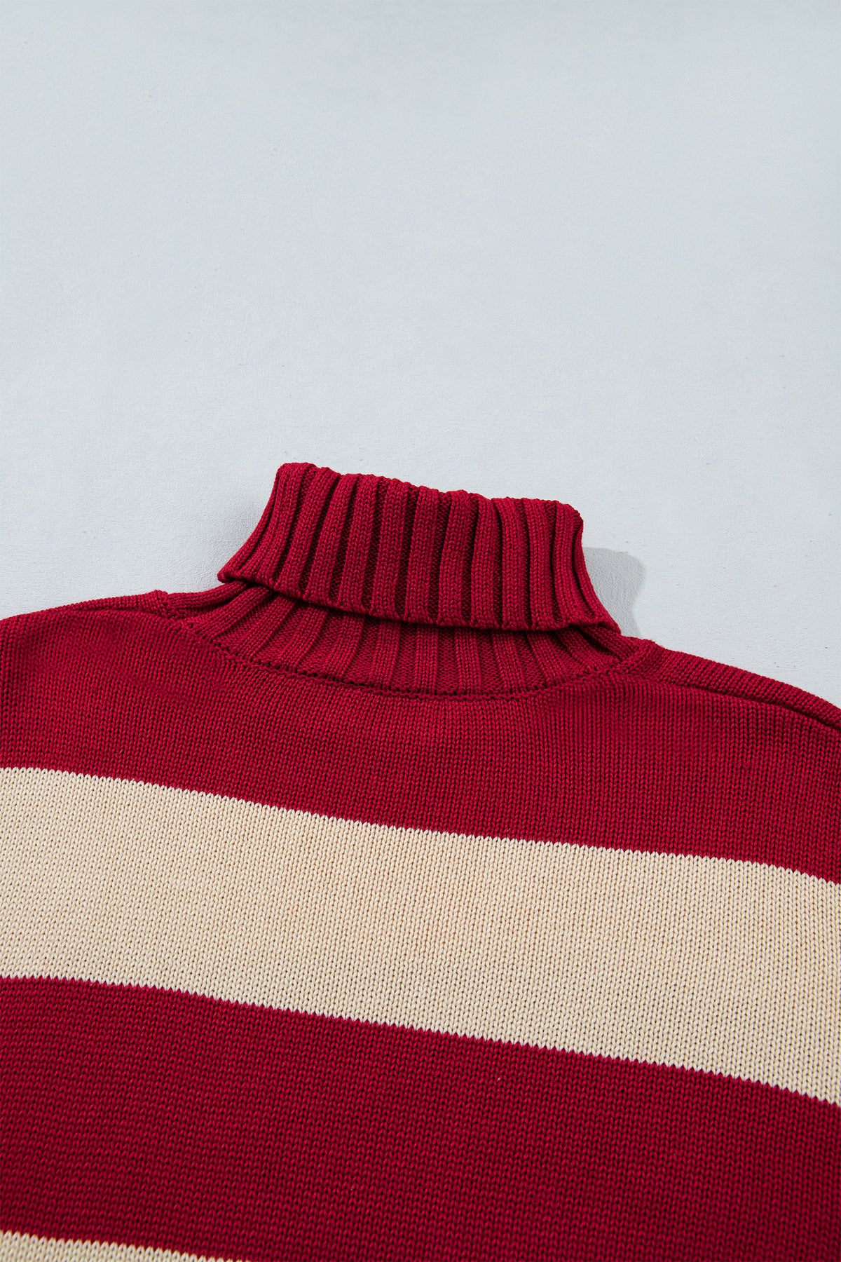Red Striped Turtleneck Sweater – Relaxed Ribbed Knit Pullover