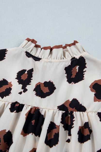 Cream Leopard Print Ruffle Cap Sleeve Blouse – Boutique Animal Print Top