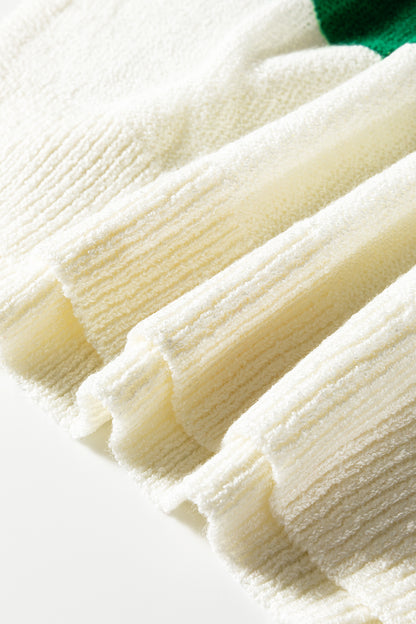 Red Stripe Cozy Color Block Bubble Sleeve Sweater