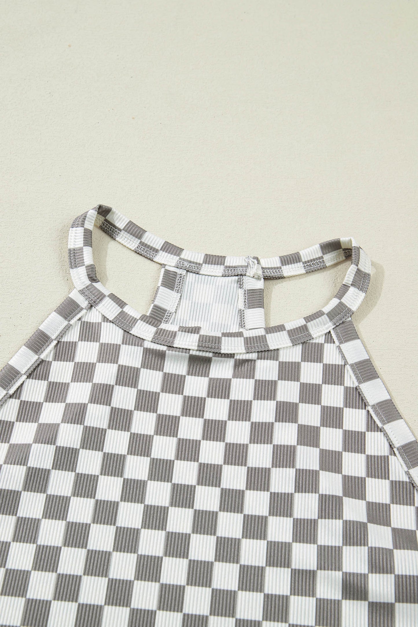 Checker Print High Neck Racerback Tank Top – Casual Everyday Summer Top