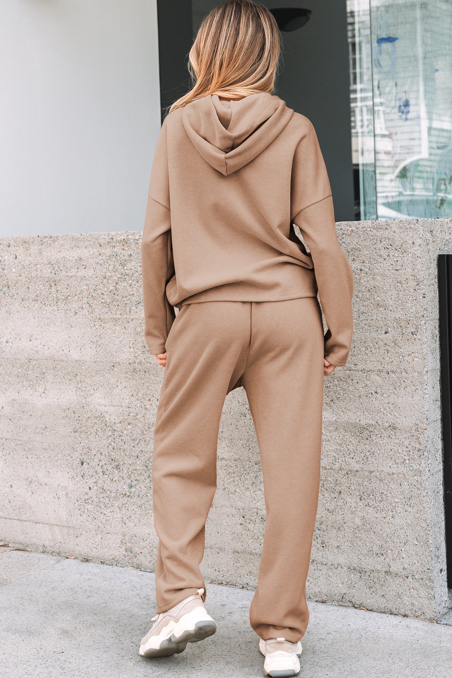 Drawstring Hoodie & High Waist Jogger Lounge Set