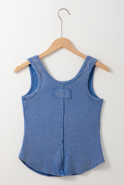 Dusty Periwinkle Mineral Washed Ribbed Notch Neck Tank Top