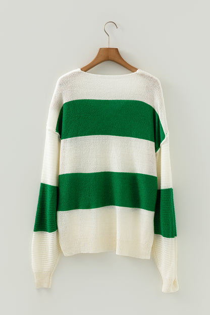 Red Stripe Cozy Color Block Bubble Sleeve Sweater