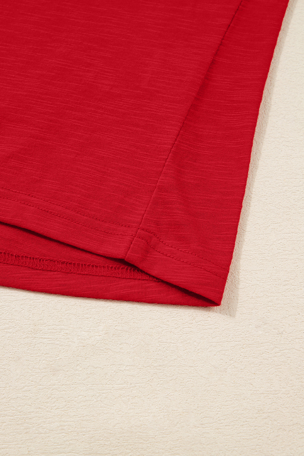 Crimson Red split neck button detail long sleeve top with gathered cuff sleeves