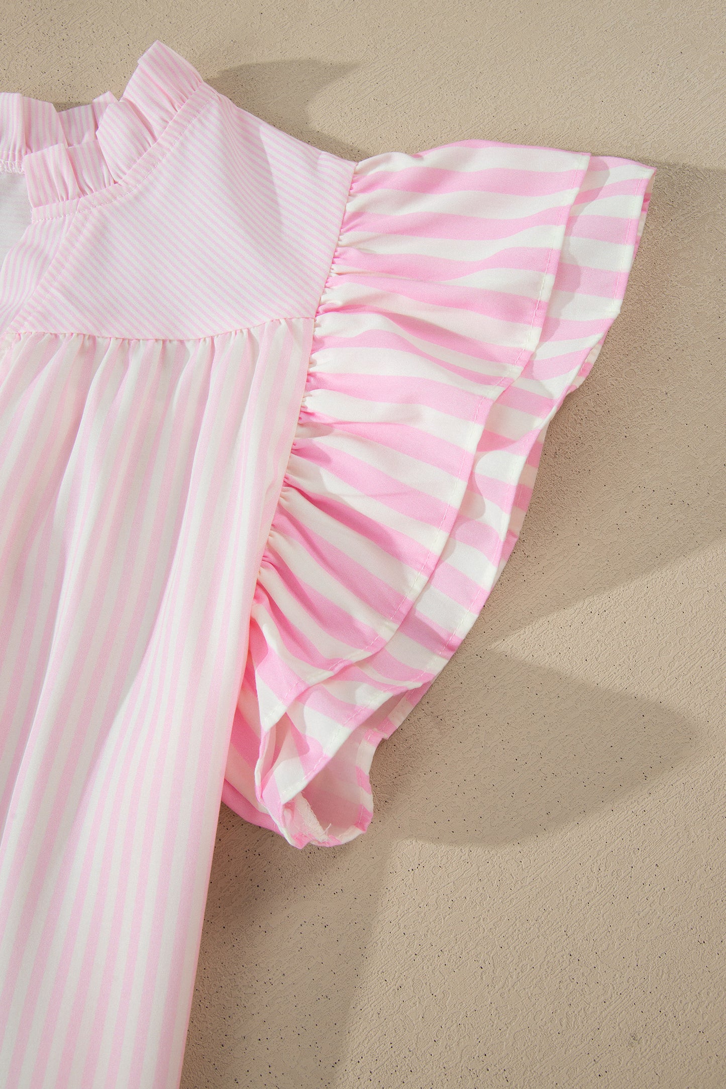 Pink Striped Ruffle Sleeve Blouse – Feminine Everyday Flutter Sleeve Top