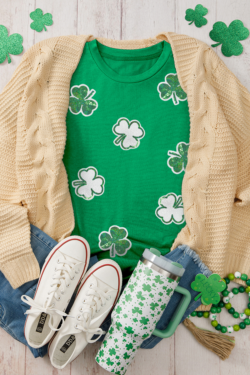 Bright Clover Sequin Tee – St. Patrick’s Day Glow