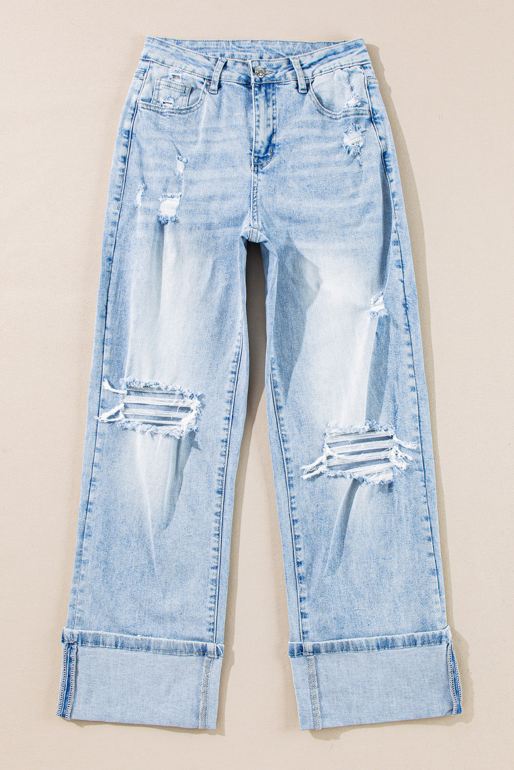 Beau Blue Distressed Straight Leg Jeans 