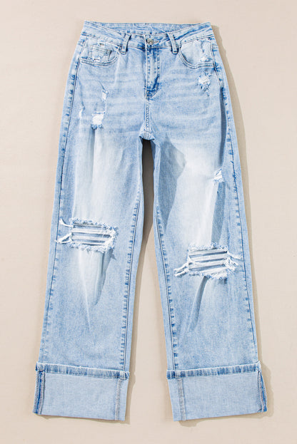 Beau Blue Distressed Straight Leg Jeans 